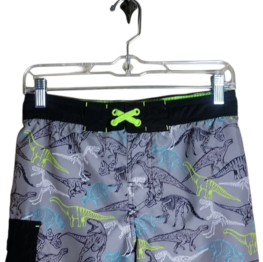 Cat & Jack boys dinosaur swim trunks gray green blue board shorts L 12-14